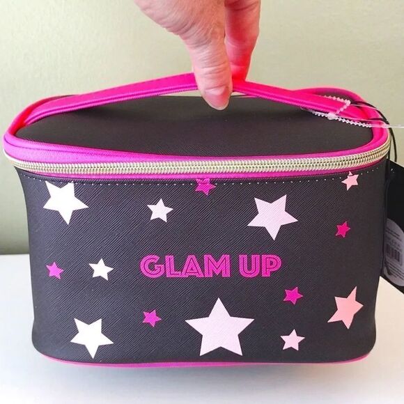 French Bull Black Pink Glam Up Large Cosmetic Travel Case Organizer NWT - Picture 2 of 16